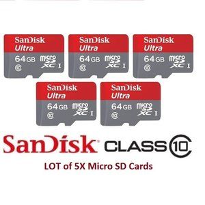 SanDisk 64GB Ultra Micro SD Smart phones Flash SDHC Memory Card (Lot of 5X)